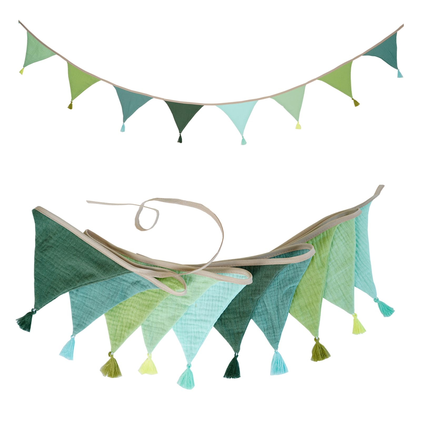 Fabric Bunting Banner with Tassel, 10PCS Double Sided Cotton Bunitng