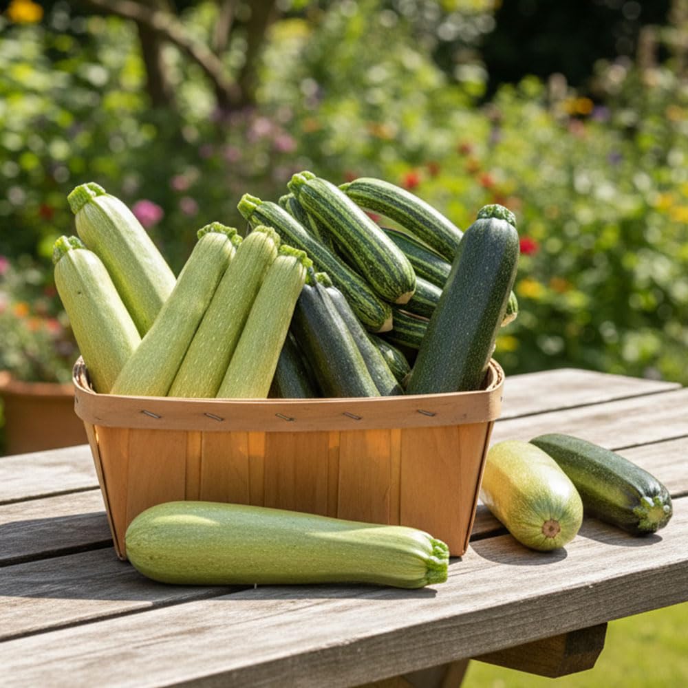 Marrow Seeds – Tris di Zucchini Mixed Variety | Early, Vigorous Bush Type | Green & Striped Cylindrical Fruits | High Yield Italian Variety | Easy-Grow Courgette for UK Gardens
