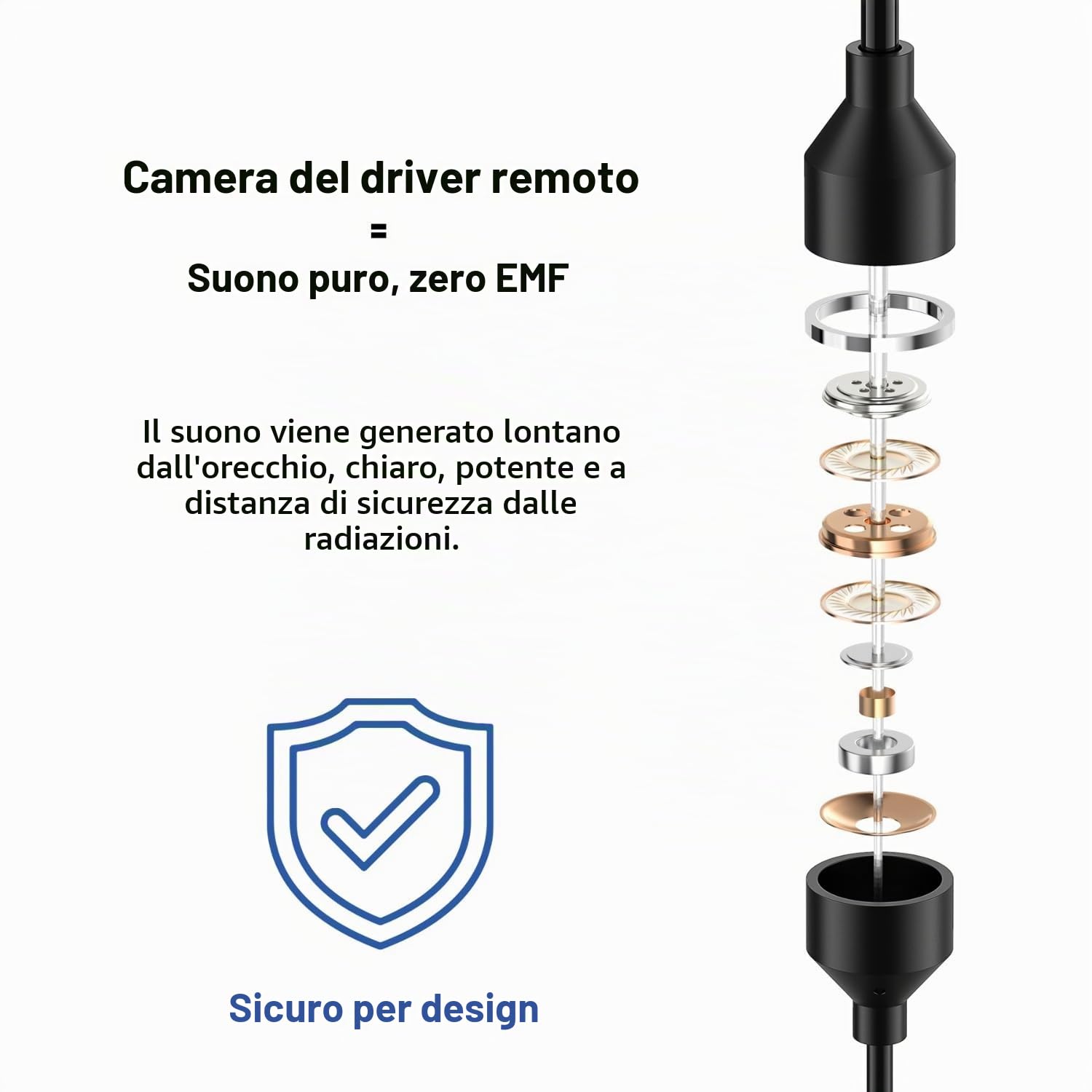 LUDOS NOVA Cuffie con tecnologia a tubo d'aria – Auricolari cablati | anti-radiazioni ed EMF-free con camera del driver remota e microfono antirumore – Cuffie a zero emissioni EMF per lavoro