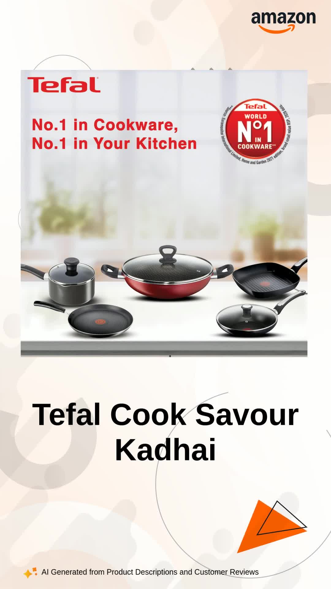 Buy Tefal Cook & Savour Non-Stick Kadhai with Glass Lid, Induction