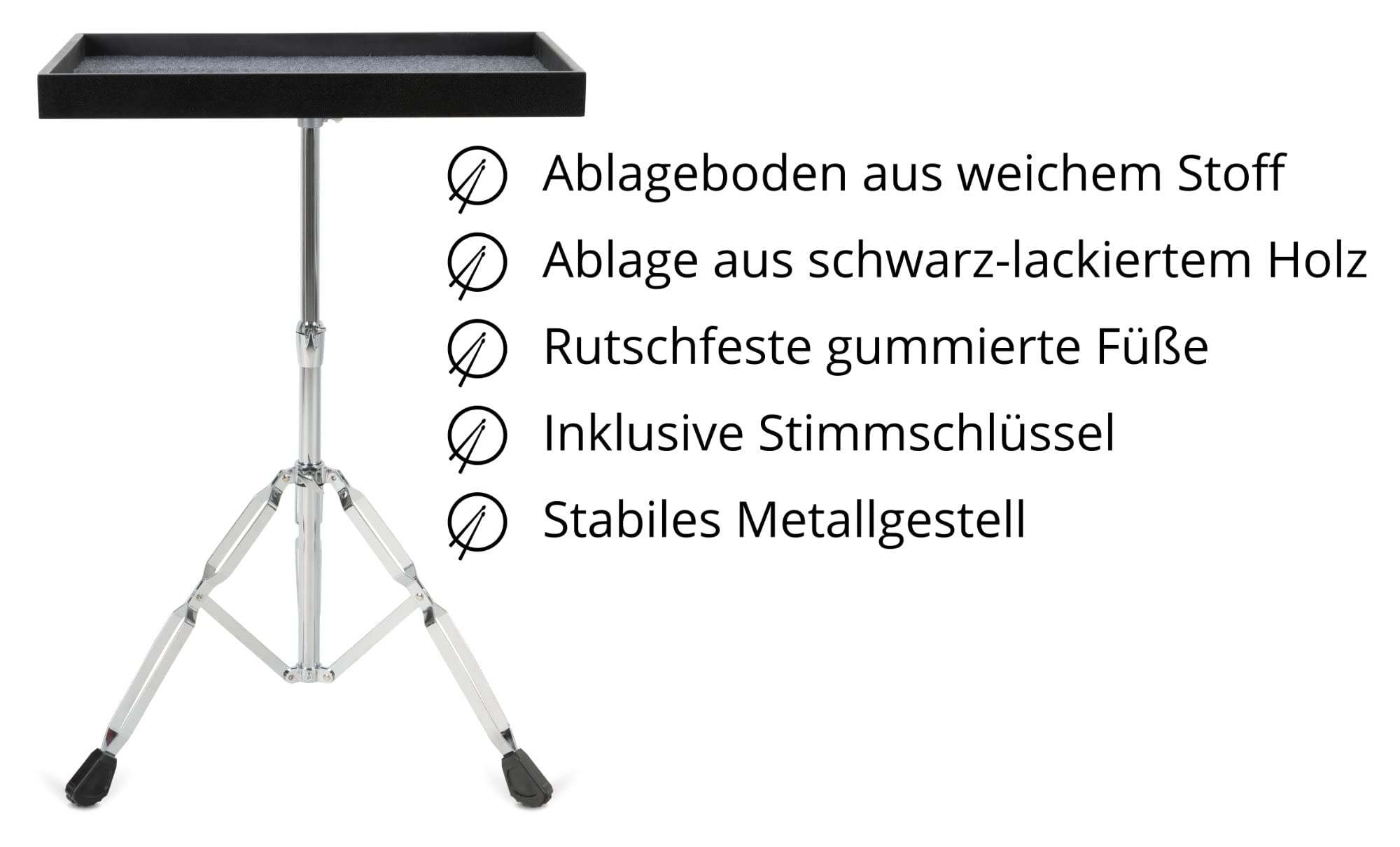 XDrum UPT1 Universal Percussion Table - Höhenverstellbarer Ablagetisch - Größe: 56 x 40 cm - Weicher Filzboden - Stabile Dreibein-Konstruktion - Ideal für Musiker, Mixer, Laptop uvm. - Schwarz