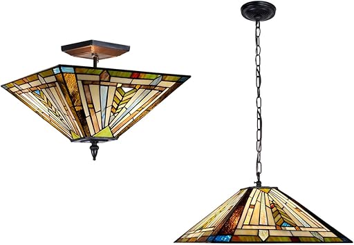 Tiffany Ceiling Light Fixures and Pendant Light Stained Glass Lamp Shade for Kitchen Dining Room