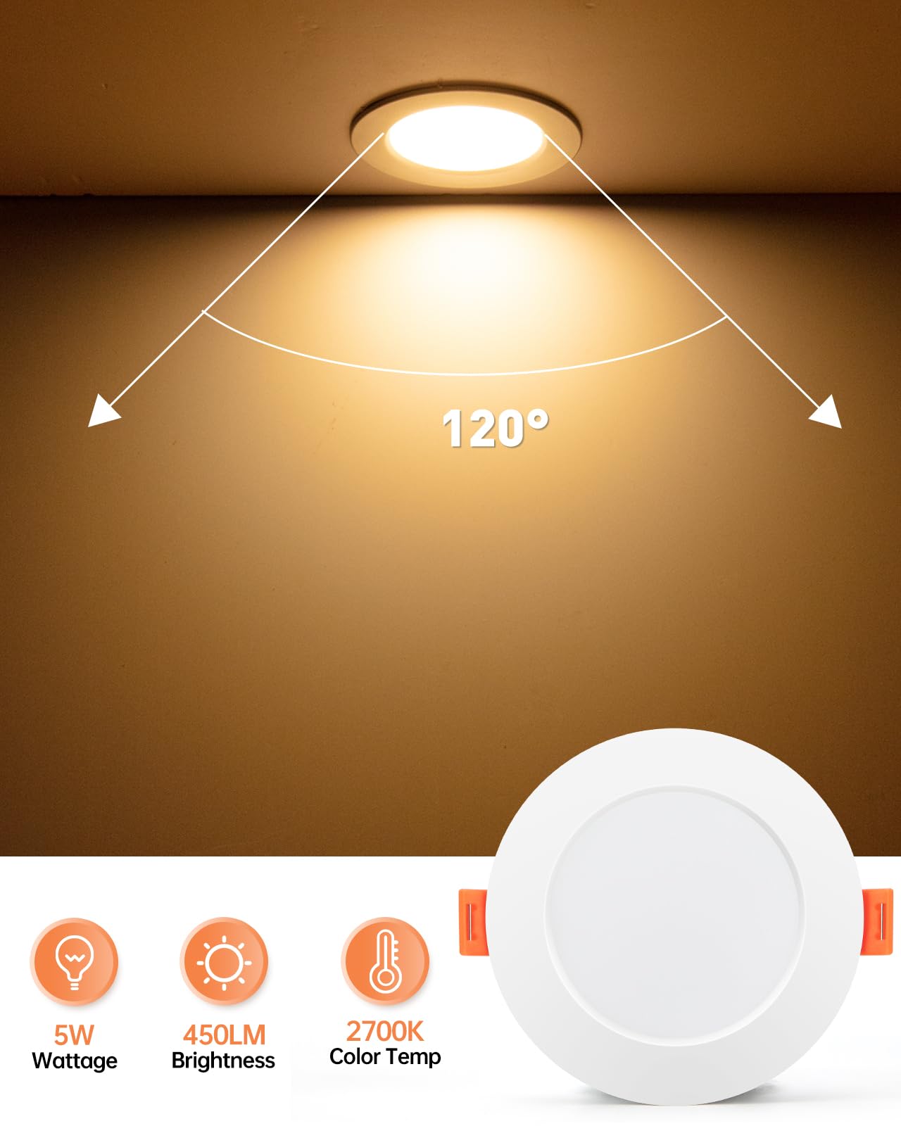 Tomosu LED reflektor do zabudowy 230V płaski, LED Spot 5W 450LM, IP44 lampy do zabudowy do łazienki, ciepła biel 2700K, średnica otworu Ø75-90mm, sufitowe reflektory do salonu, kuchni, sypialni