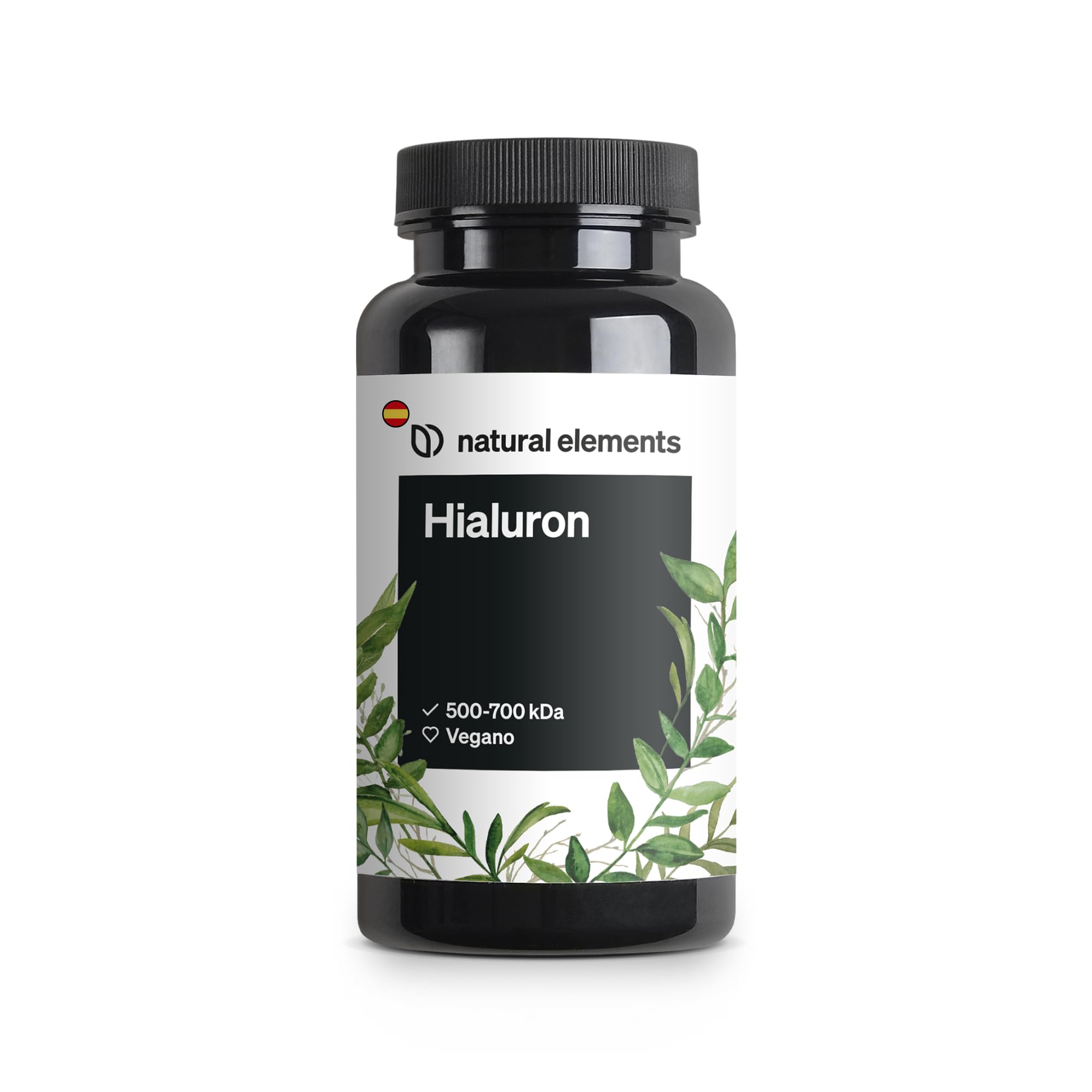 Cápsulas de ácido hialurónico – Alta dosificación con 500 mg de acido hialuronico puro – 500–700 kDa – 90 cápsulas – Probado en laboratorio y vegano