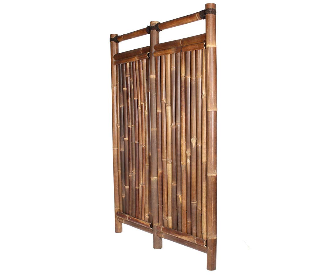 Bambuszaun "Jakarta" 180x120cm schwarz-braun starr aus dicken Wulung Bambusrohren mit 6 bis 7cm Durchmesser