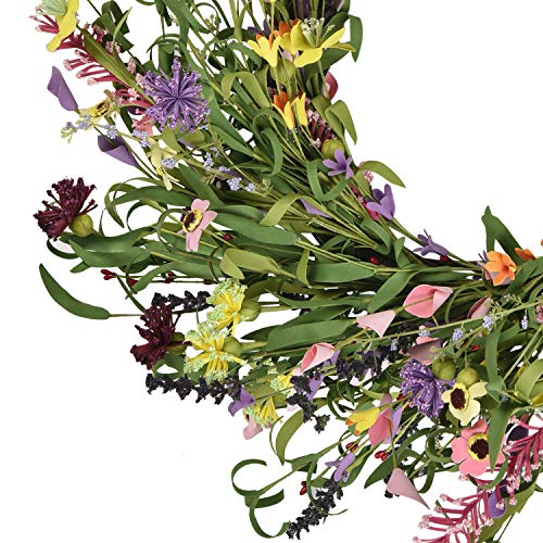 Martine Mall 26 Inch Fall Wreath Floral Wreath Artificial Flower Wreath Spring And Summer Floral Wreath Lavender Floral Door Wreath Daisy Flower Wreath For Front Door Garden Party Wedding Home Decor #TOP4