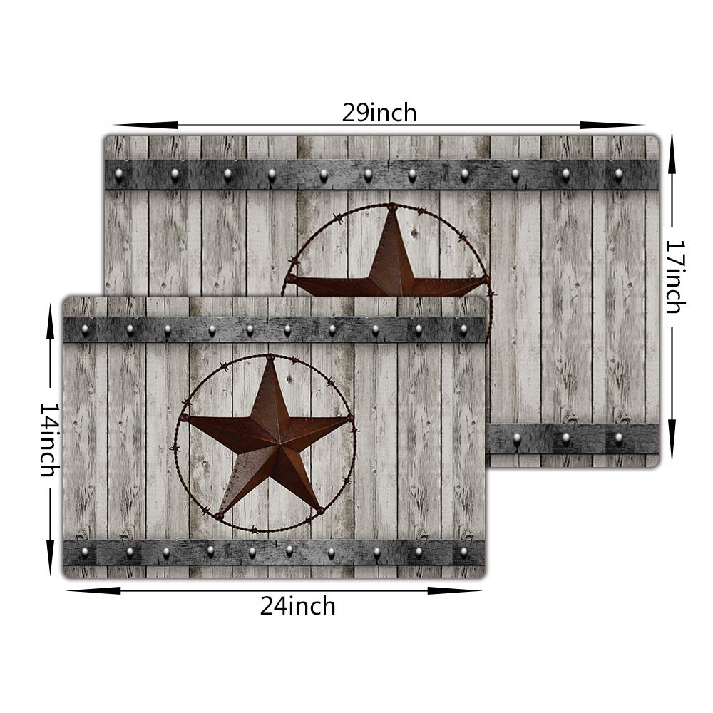 JAWO Rustic Barn Star Bathroom Rug, Non Slip Bath Mat with Design Retro Western Texas Star on Grey Wooden Grain Bathroom Accessories Shower Mat Kitchen Rug
