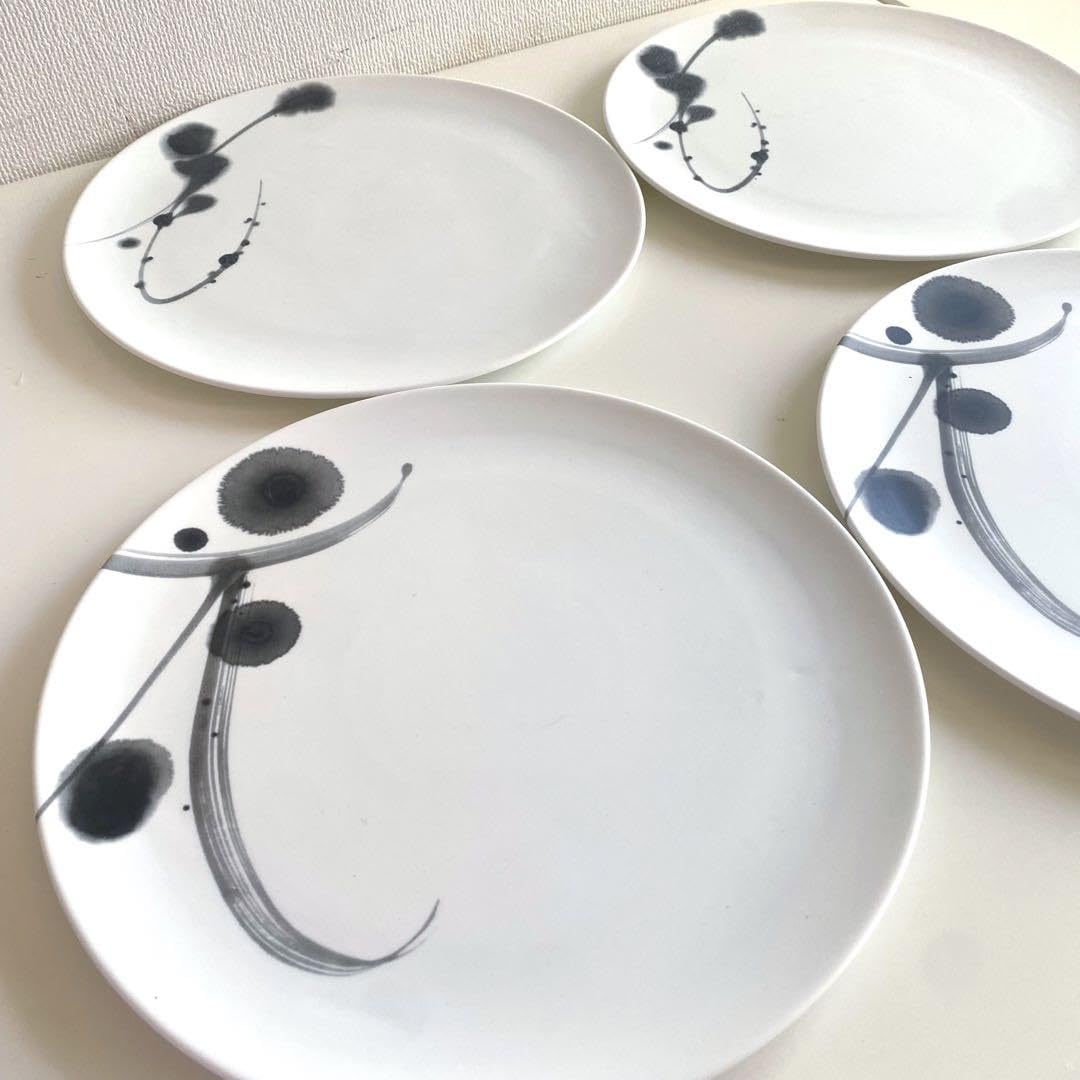 Amazon.co.jp: 和食器 有田焼 やま平窯 大皿 白 ディナープレート 4枚  