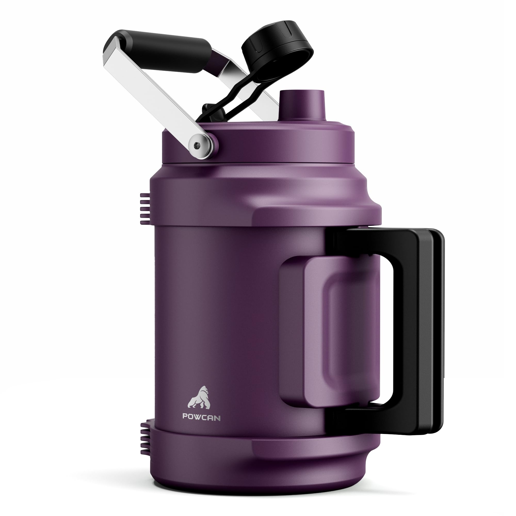 POWCAN 64 oz Insulated Water Jug, 2-in-1 Straw Spout Lid, Dual Handle, Leakproof, Keep Cold 48H, Half Gallon Stainless Steel Water Bottle for Daily, Hydration, Picnic, Travel, Gym, Workout (Burgundy)