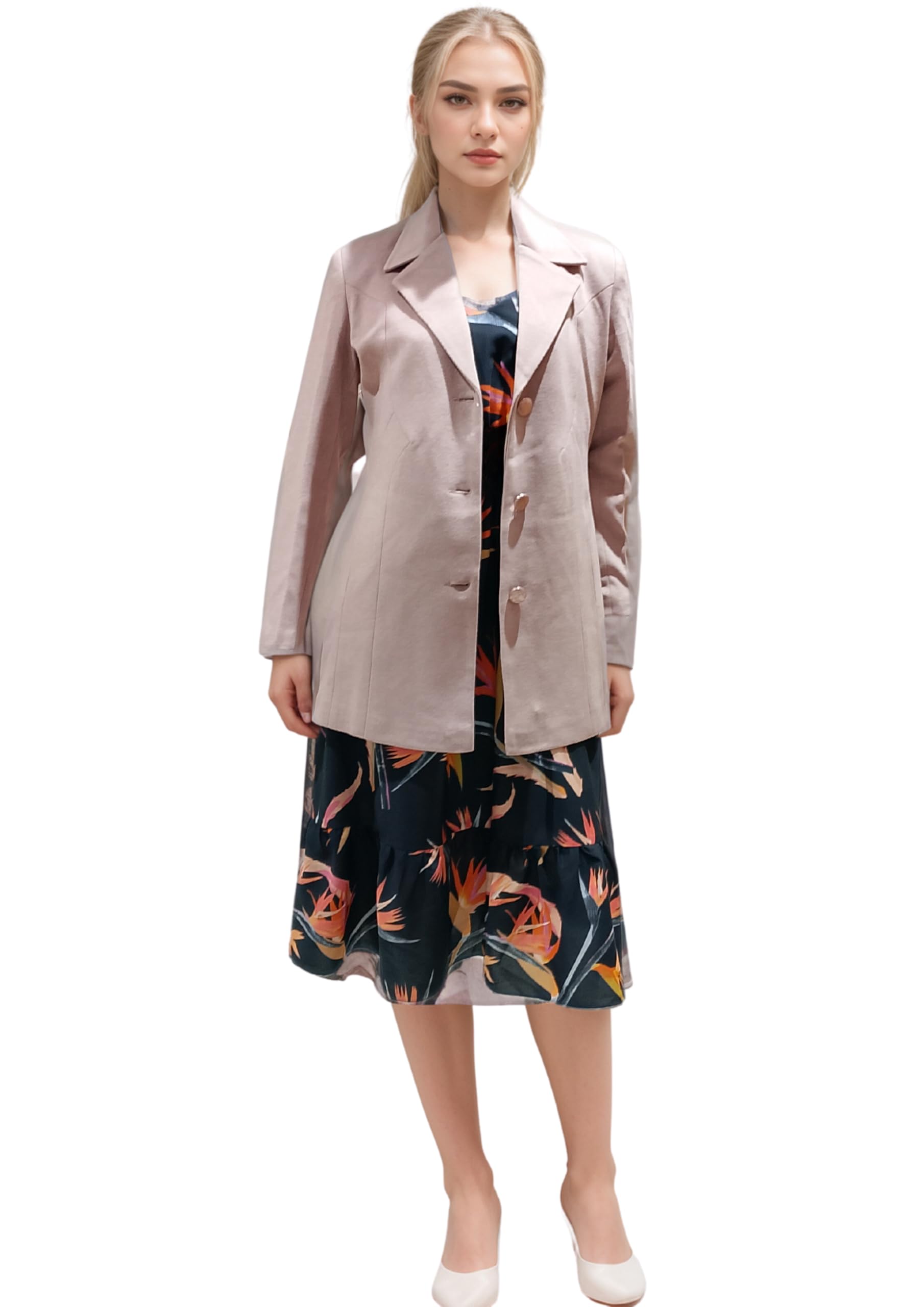 myror Women's Beige Suede Blazer, Button Front, 50 cm Length-picture-55