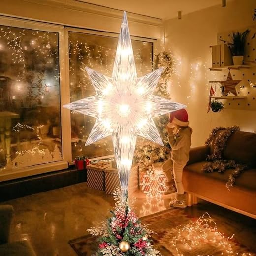 Christmas Tree Topper,Bethlehem Star Tree Topper Warm Lights, Bethlehem Star Christmas Tree Decoration for Christmas Holiday Home Fit for General Size Xmas Tree, 12.9inch