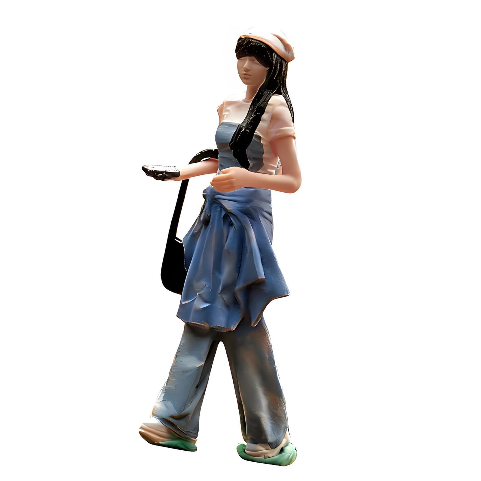 Shntig Colorful Miniature Girl Doll Model Figurine with Fashion Outfit and Jeans for Doll House Display and Collectible Decors Simulation Model Girl Figurine Statue Toy