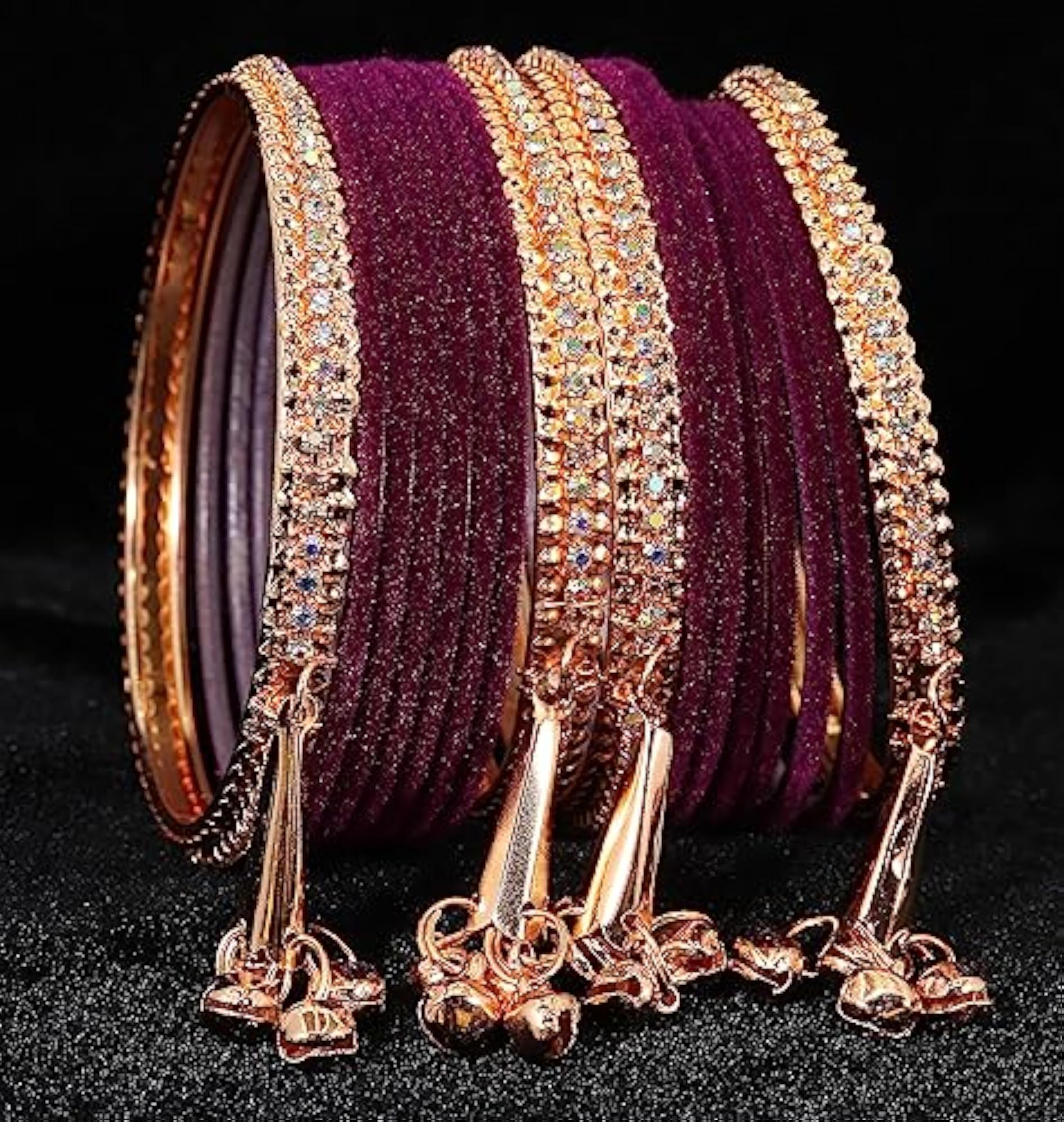 Zircon Gemstone Velvet Bangles Set RoseGold