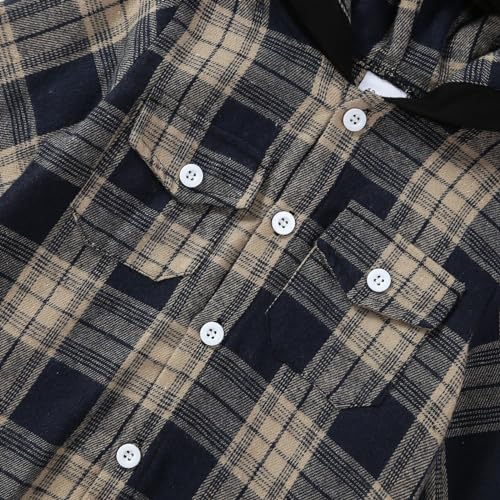 Image of Toddler Baby Boy Fall Winter Clothes Long Sleeve Plaid Hooded Sweatshirt Ripped Holes Jeans Set 1-5 Years Old