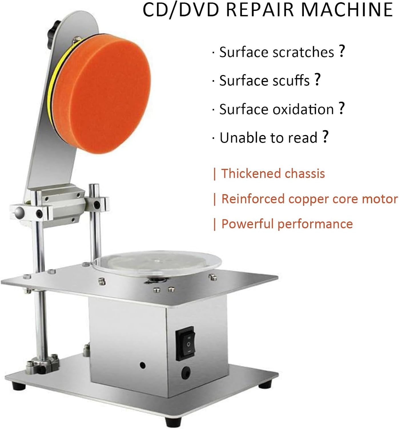 Disc Repair Machine, 200W Polishing Device with Adjustable Speed and Stainless Steel Chassis for Data Recovery and Scratch Repair