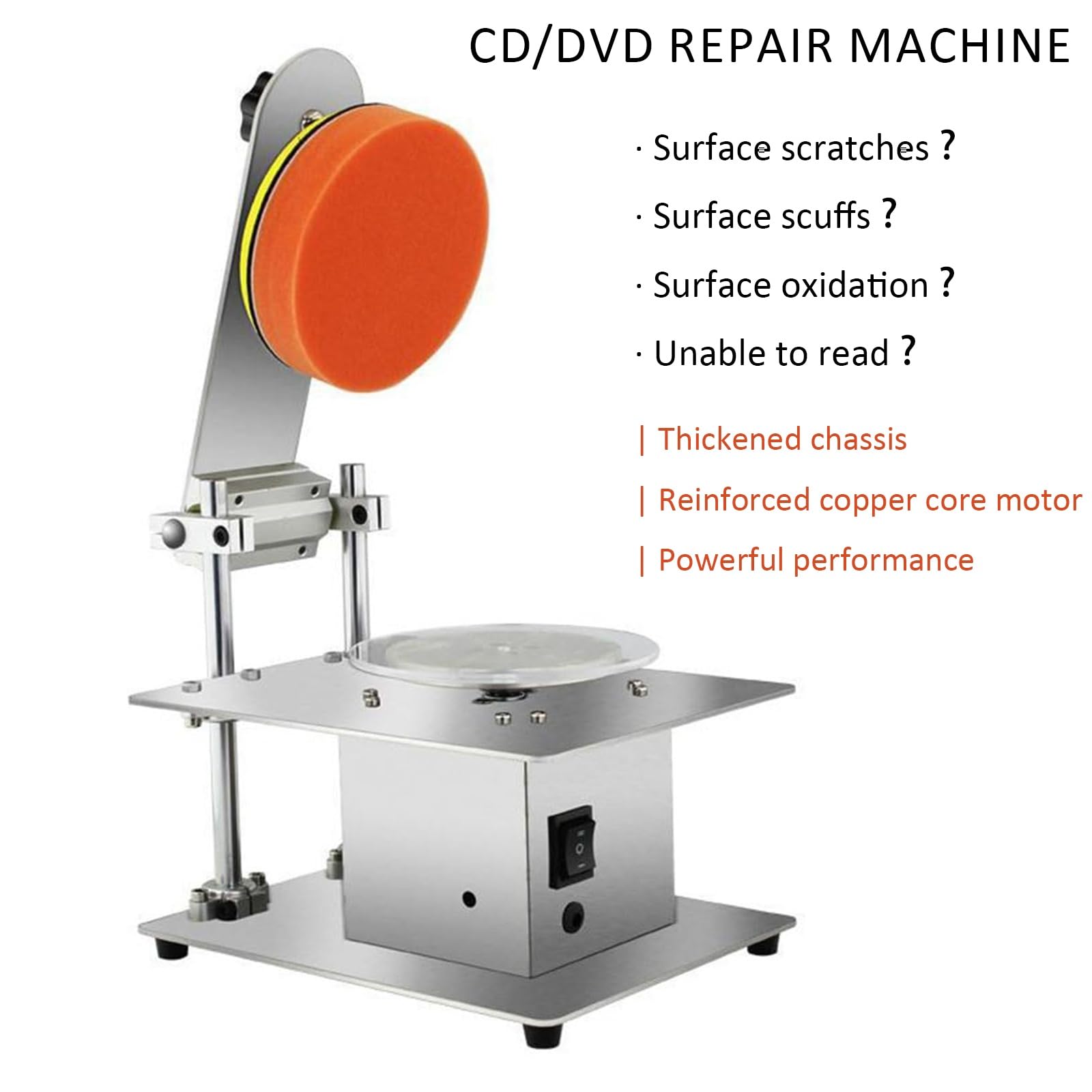 Macchina per la pulizia della riparazione dei dischi, levigatrice elettrica da banco da 200 W con 2 cotone lucidante, velocità regolabile 1000-6000 giri/min per CD DVD riparazione graffi e recupero