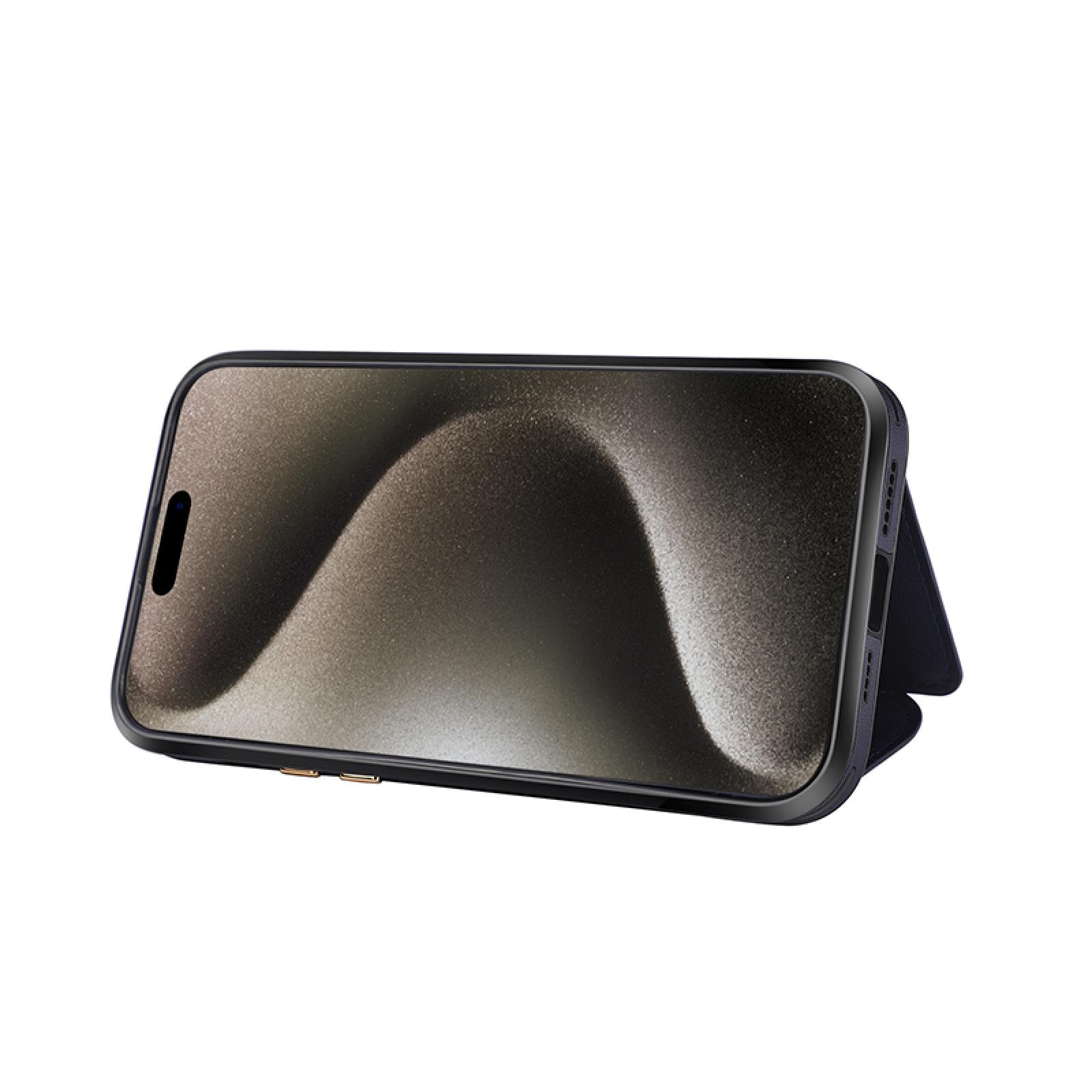 Für iPhone 15 Luxus Einfarbig Matte Brieftasche DREI Kartensteckplätze Leder Stoßfeste Handyhülle (Für iPhone 15/Lila)