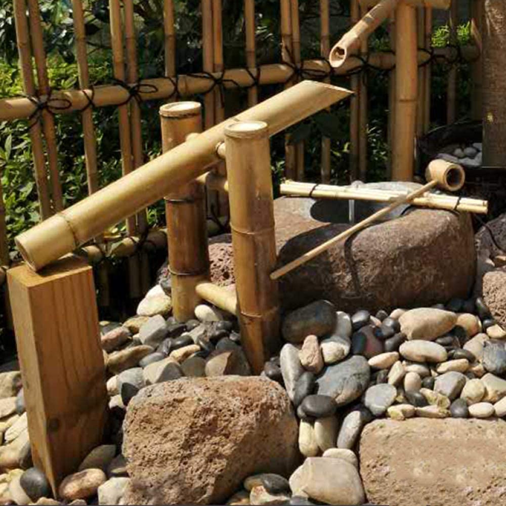 Aioneer Japanese Garden Decoration,Bamboo Water Fountain Water Feature Backyard Pond Flowing Pump Garden Japanese Landscape Decoration