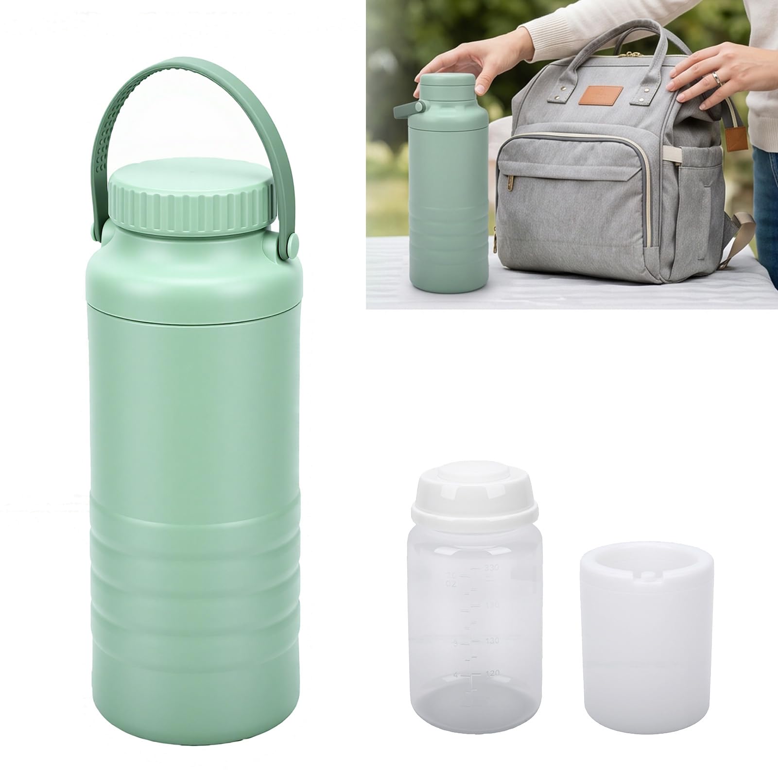 Tnfeeon Bolsas de Mano para Botellas con 2 Botellas de Boca Ancha Enfriamiento de 360 ​​Grados Gran Capacidad para Salidas Al Aire Libre 11.77x4.17in 57.64oz Enfriador de Leche Materna Portátil