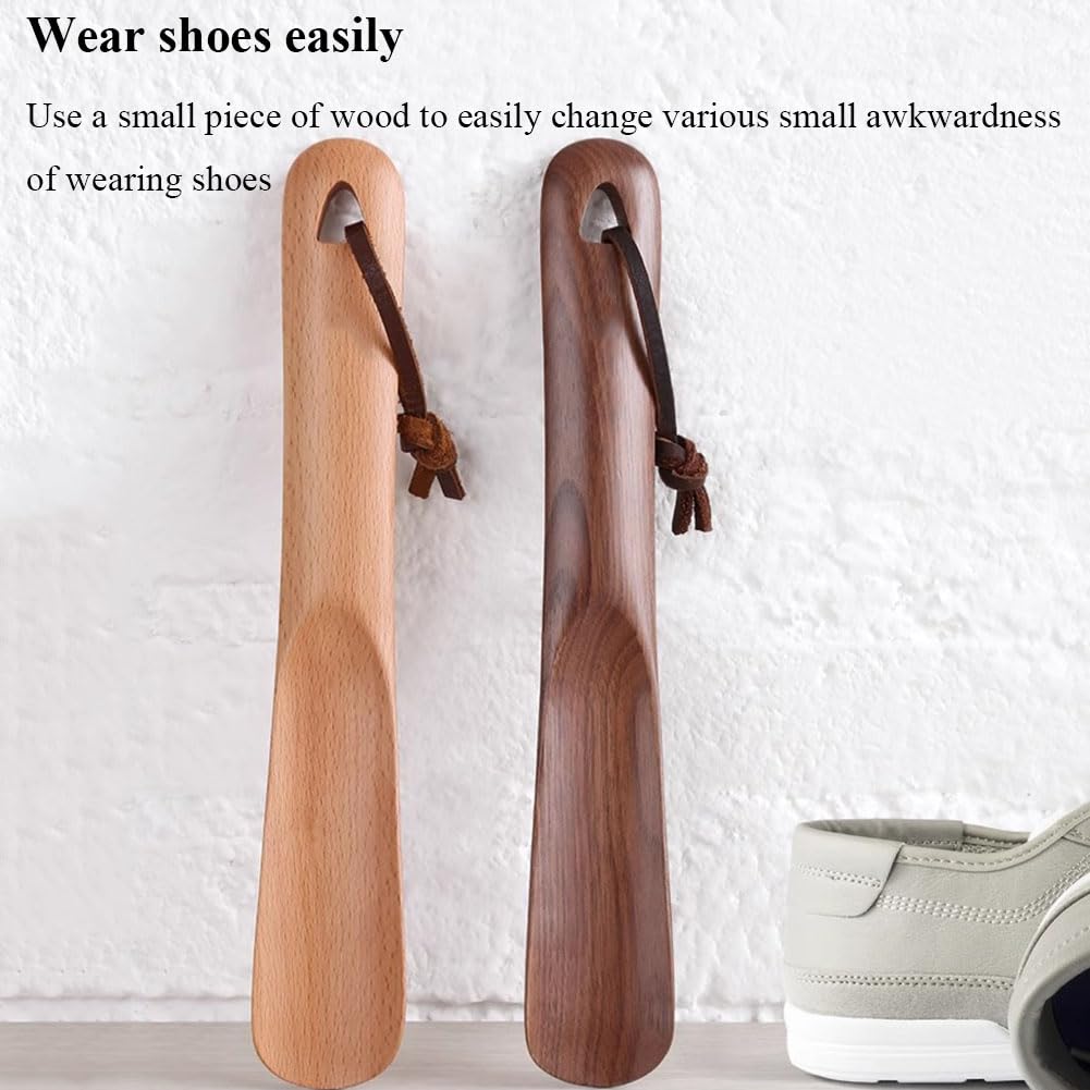 Drewniany róg do butów do łatwego noszenia butów, wiszący design, przyjazne w podróży narzędzie pomocnicze dla nastolatków i seniorów, długość 24 cm
