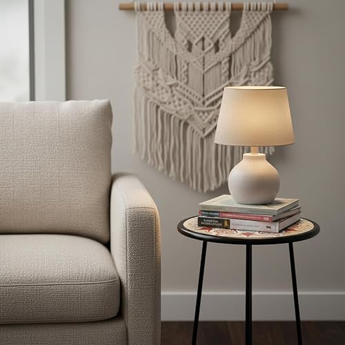 Miniatura 2 de LIFFY - Mesa auxiliar de metal para exteriores, mesa redonda pequeña de 12" con tapa de vidrio, mesa auxiliar decorativa redonda para el hogar, mesa