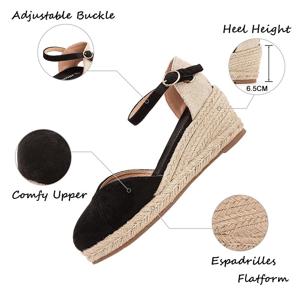 Hitmars Sandali Donna Zeppa Estivi Espadrillas Platform Scarpe Plateau Tacco Basso Chiuse Eleganti Comode Nero Marrone Rosa 36 EU-43 EU