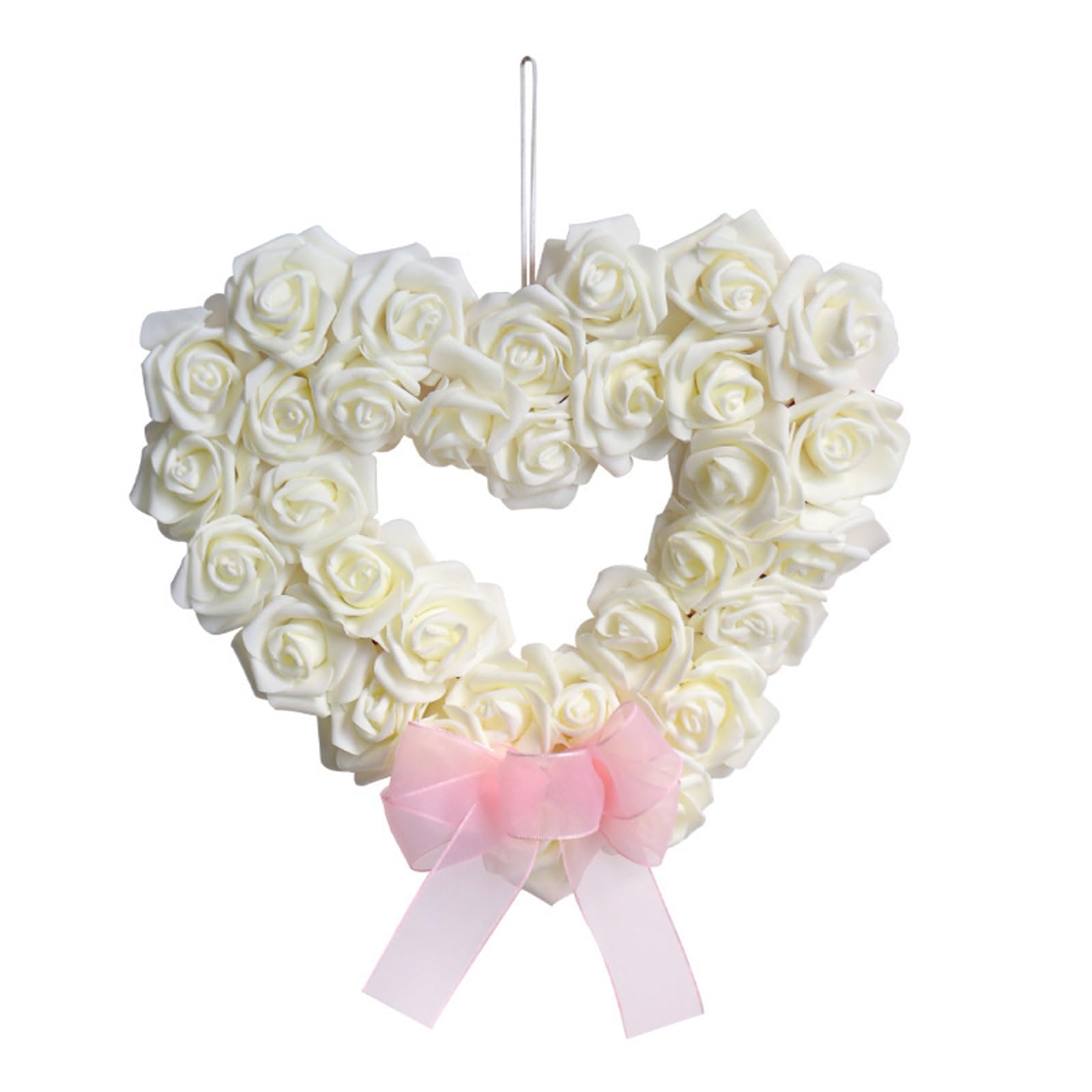 Elnwnnkc Shaped Flower Wreath White Rose Artificial Garlands for Door Threshold Home Wedding Valentines Day Decoration Sturdy Rose