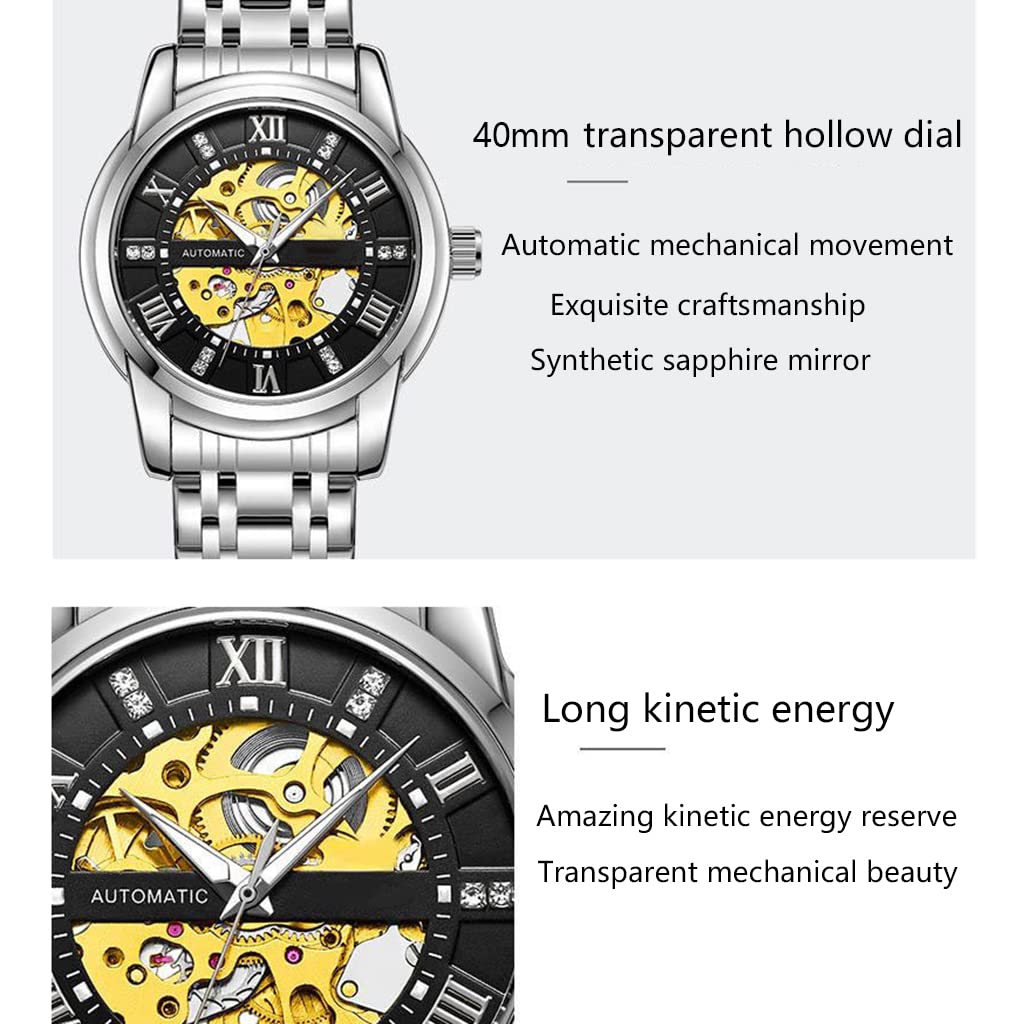 Zegarek męski automatyczny mechaniczny męski zegarek pusty świecący wodoodporny zegarek ze stali nierdzewnej