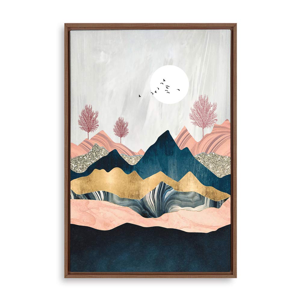 SIGNFORDFramed Canvas Print Wall Art Pink Trees with Marble Mountains Abstract Wilderness Illustrations Modern Art Contemporary Scenic for Living Room, Bedroom, Office - 16"x24" Natural