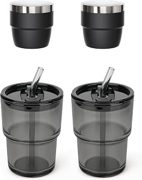 2 Pack 4 oz Espresso Cup with 2 Pack 13 oz Glass Tumbler/Iced Coffee Cup