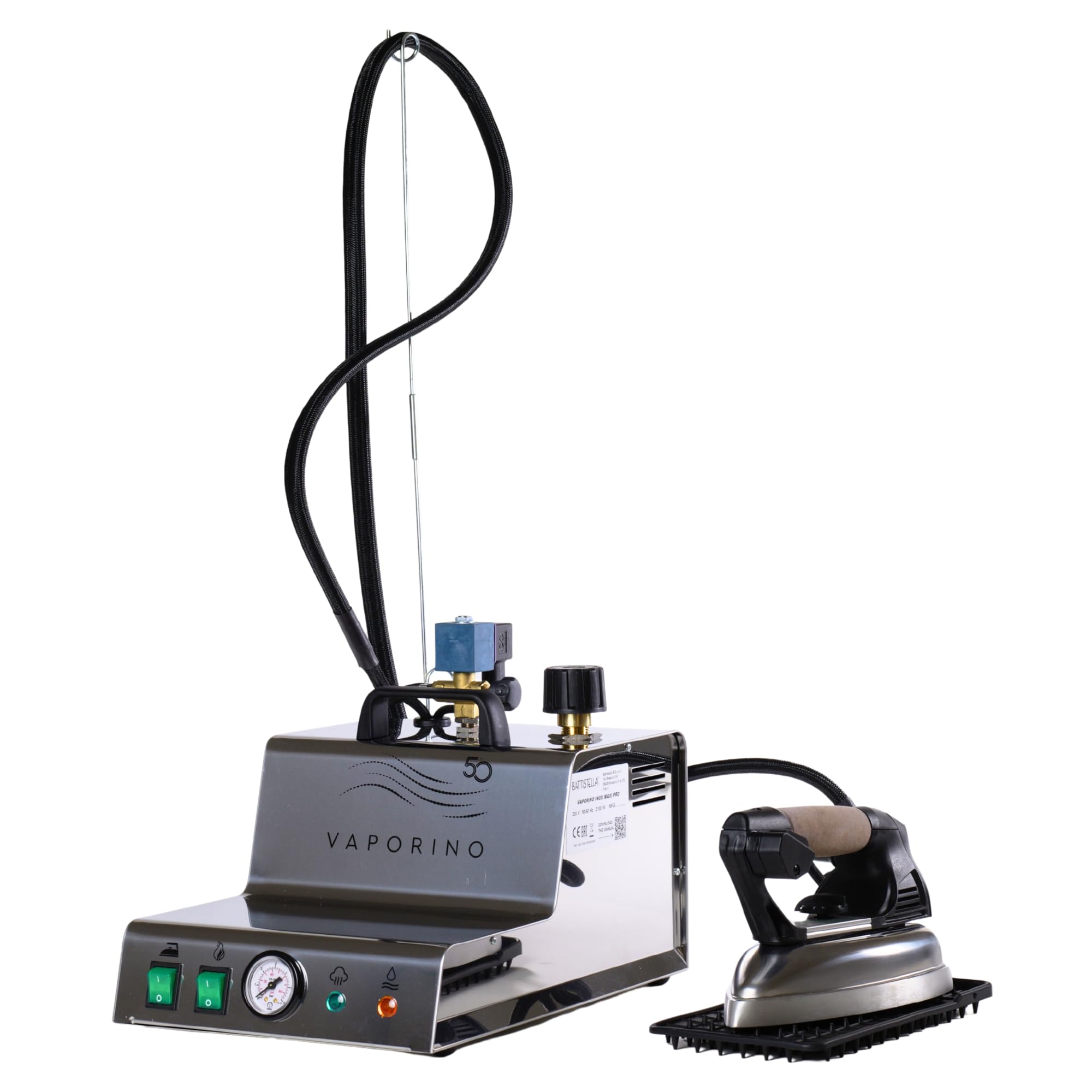 Vaporino Maxi Inox PRO Żelazko parowe z kotłem ze stali nierdzewnej o pojemności 2,3 l – Żelazko, profesjonalne Made in Italy z płytą parową i teflonową podeszwą Anti Lucido