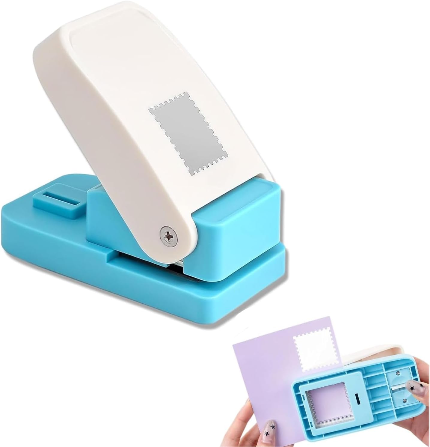 Postage Stamp Puncher, Square & Rectangle Lever Action Paper Punch For Scrapbooking, Diy Card Making & Paper Crafting, Stamp Shaped Scalloped Edge (1PC)