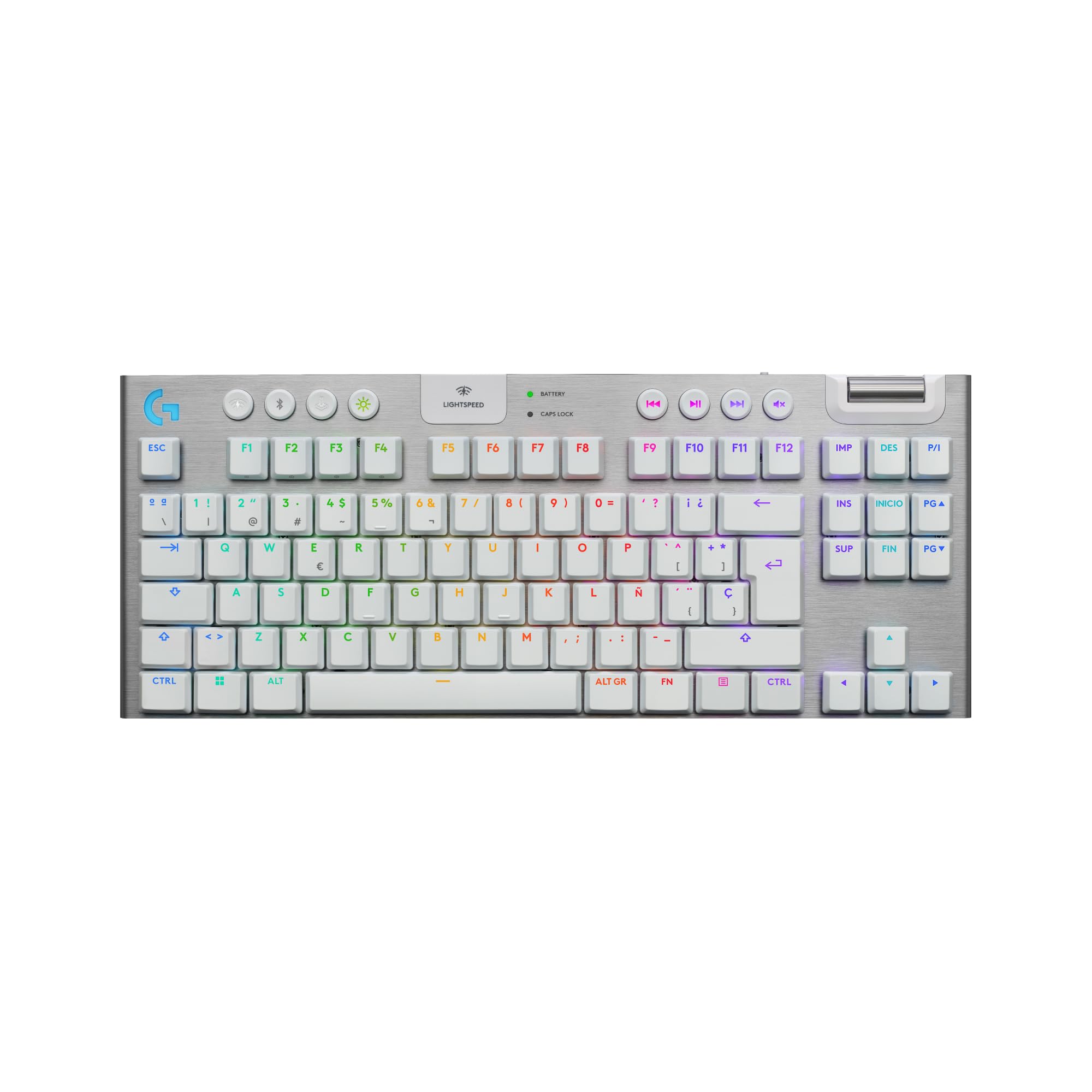 Logitech G G915 X LIGHTSPEED TKL Teclado para gaming inalámbrico de perfil bajo, teclas de PBT de doble moldeado, elegante acabado en aluminio, táctil marrón GL - PC/Mac, QWERTY US - Blanco