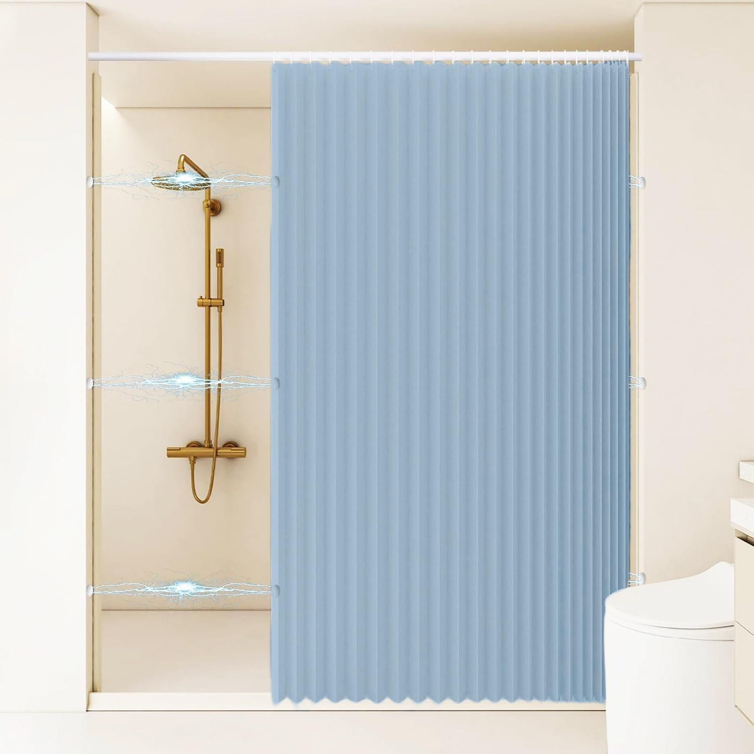Single tree forest Magnetic waterproof foldable shower curtain, protect privacy, suitable for home partitions, bathrooms.- W200xH200cm-Sky Blue