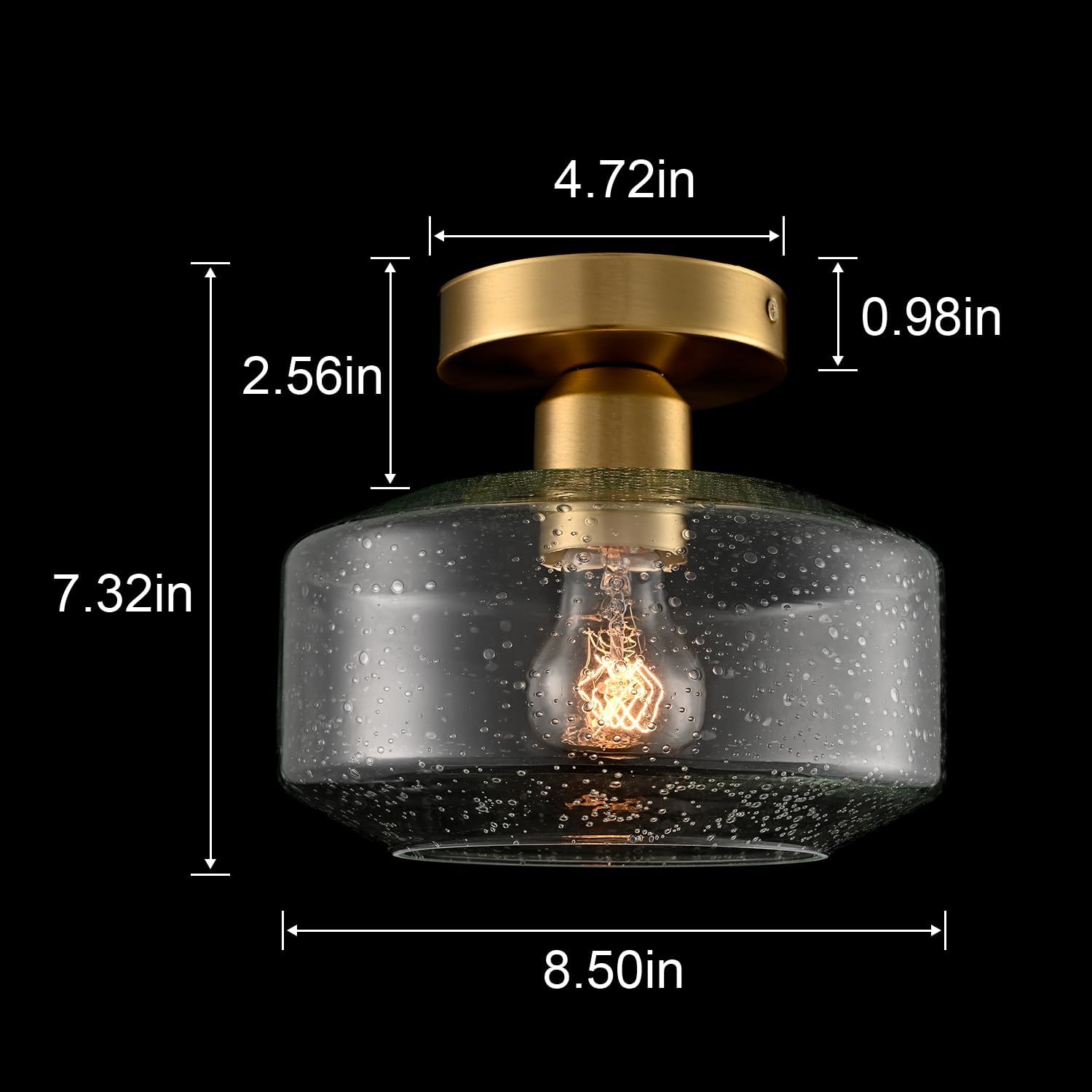 Modern Semi Flush Mount Ceiling Light with Seeded Glass Shade, Brass Gold Flush Mount Ceiling Lights Fixture, Farmhouse Industrial Ceiling Light for Hallway Schoolhouse Laundry Room Kitchen Entryway