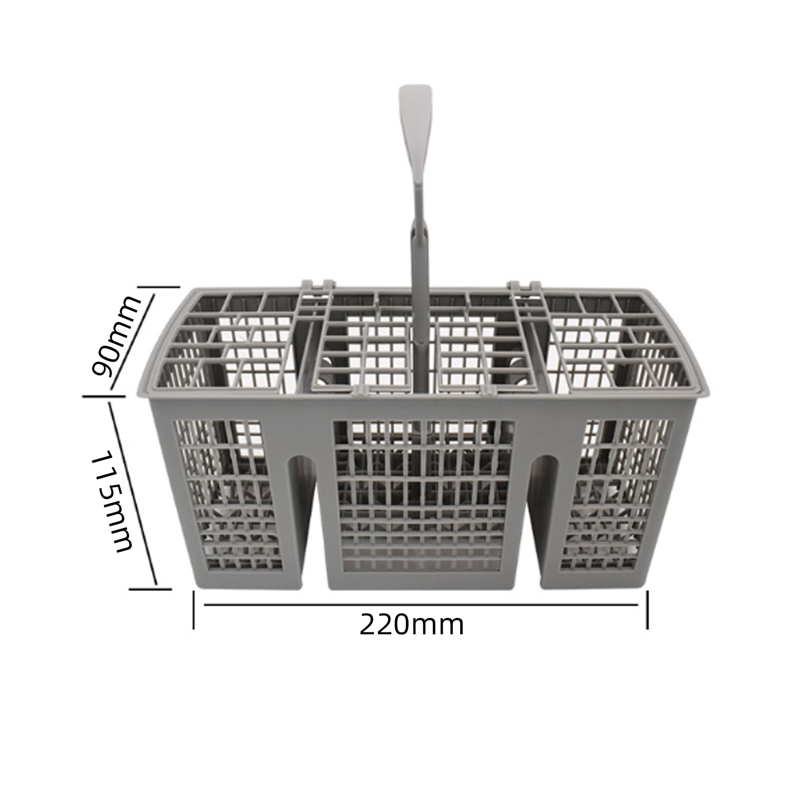 Kosz na sztućce, do zmywarki Siemens Bosch, 220 x 115 x 90 mm, szary, zdejmowany okrągły uchwyt, pojemnik na sztućce do wielu zmywarek