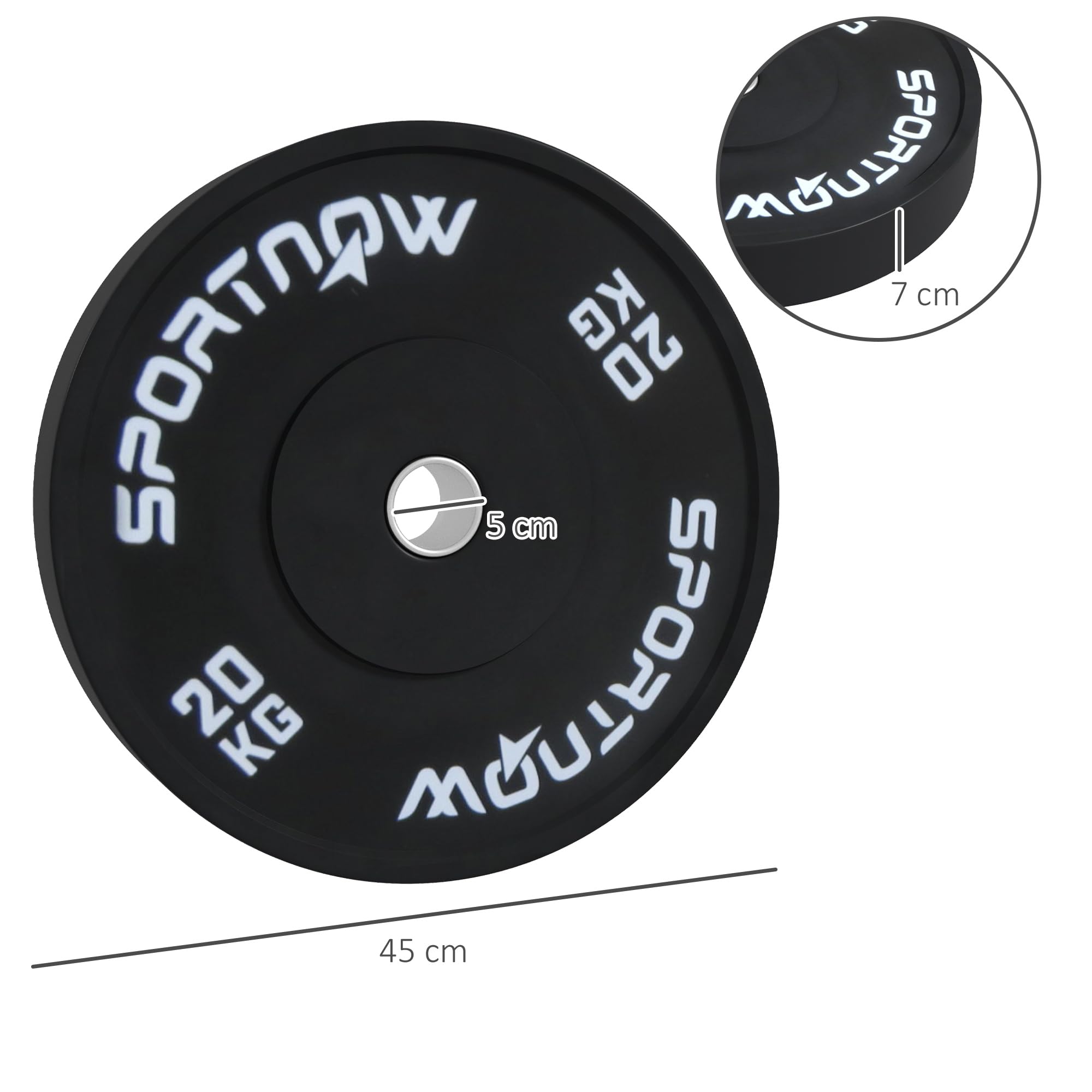 SPORTNOW Set di 2 Dischi Palestra da 10/20kg, Dischi per Bilanciere e Manubri con Attacco Ø5 cm per Allenamento a Casa e Palestra, Nero