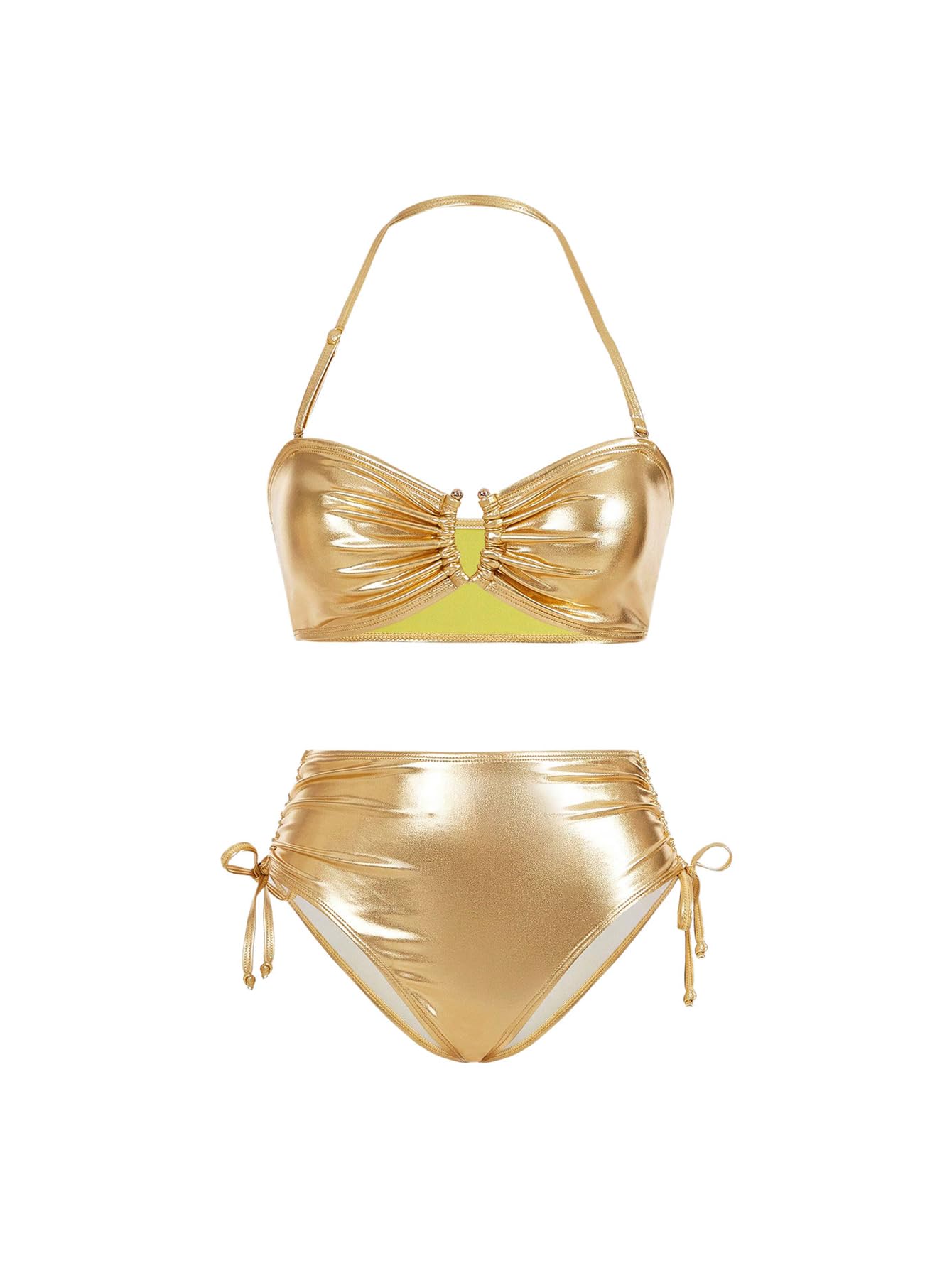 MakeMeChic Women's 2 Piece Gold Bikini Sets