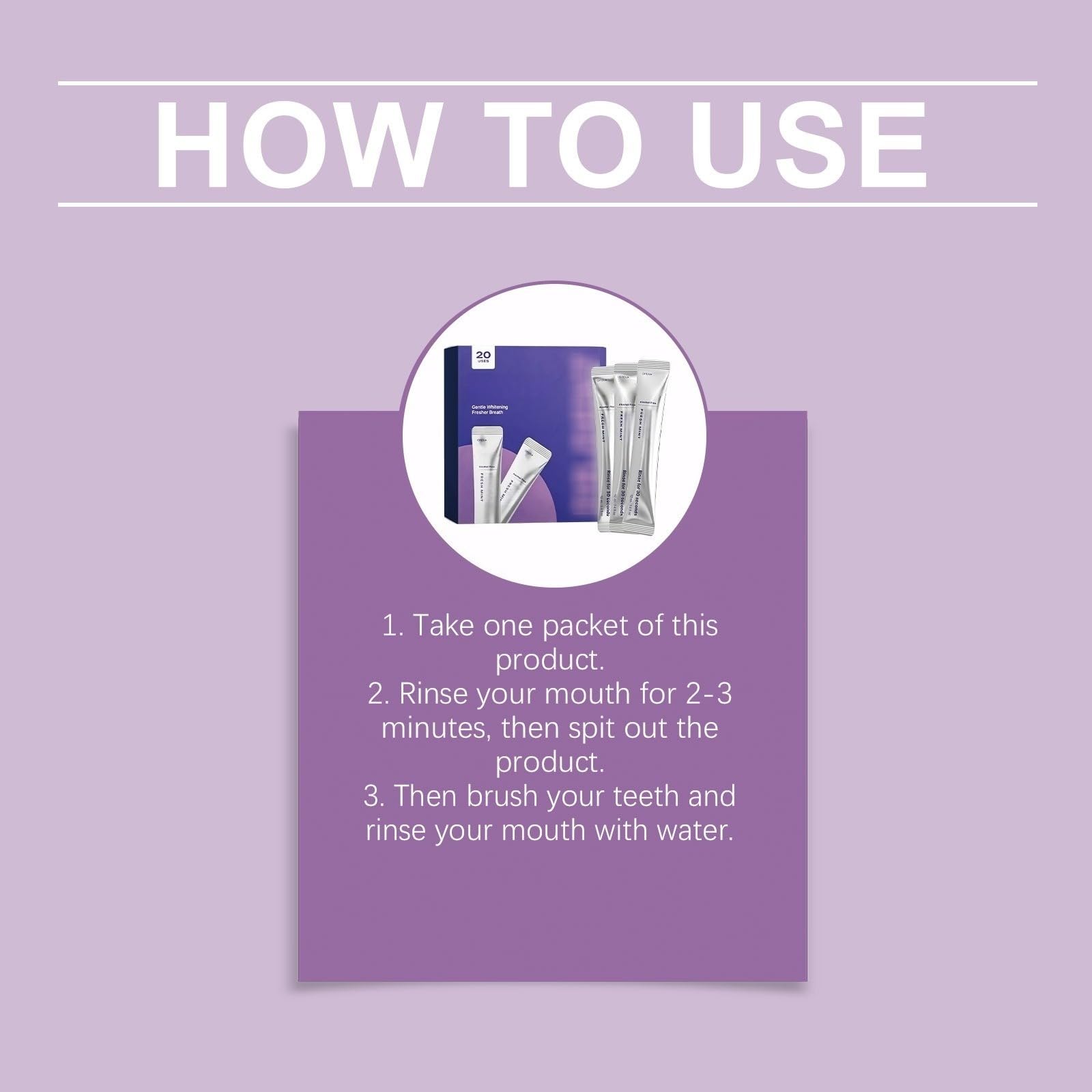 Mouthwash Fresh Mint – Collutorio senza alcool, 20 sacchetti singoli per sbiancamento morbido e respiro fresco, soluzione pratica di viaggio e igiene orale quotidiana