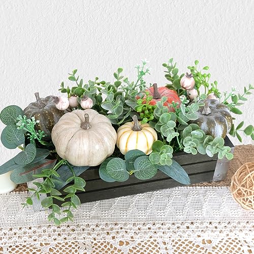 CIR OASES Pumpkin Potted Artificial Eucalyptus Plants with pine cones Centerpiece Table Decor, Farmhouse Flower Pots Greenery Home Decoration for Coffee Table Dining Room Office Kitchen