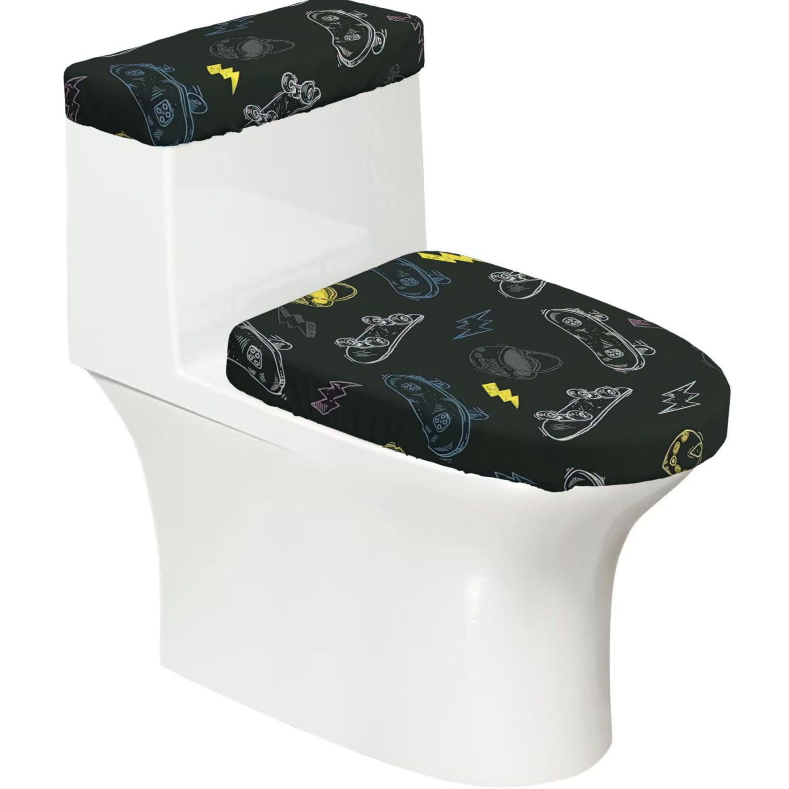 Graffiti Skateboard Printed Toilet Tank and Lid Cover Set of 2 for Most Bathrooms, Fits Elongated Round Toilets