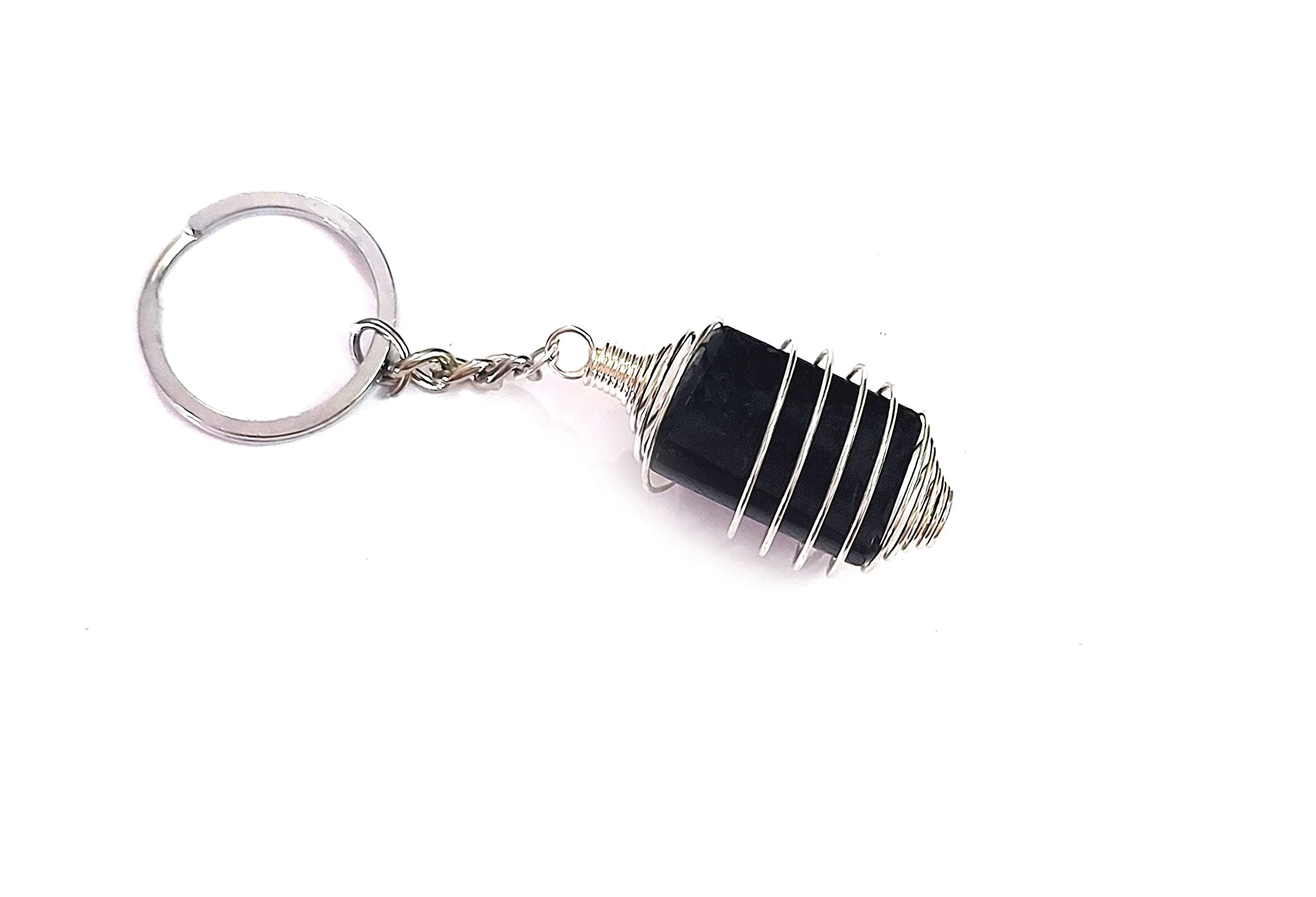 astroghar Natural BLack Tourmalin Protection Crystal Tumble Key Chain Key Ring For Chakra And Reiki Healing-picture-51