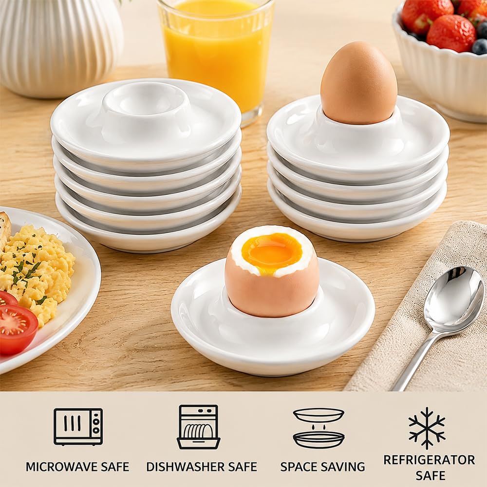 Lot de 12 coquetiers en céramique blanche empilables, passent au lave-vaisselle, coquetiers ronds de haute qualité pour petit déjeuner, table à manger et camping