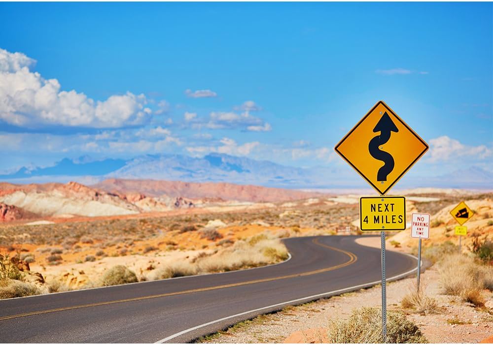 wall26 - Scenic Landscape with Winding Road in Valley of The Fire National Park in Nevada, USA - Removable Wall Mural | Self-Adhesive Large Wallpaper - 66x96 inches