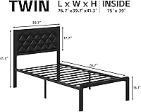 Vista 2 de Base de cama individual con cabecero, tapizada en cuero PU, marco de plataforma con soporte de listones metálicos, con espacio de almacenamiento