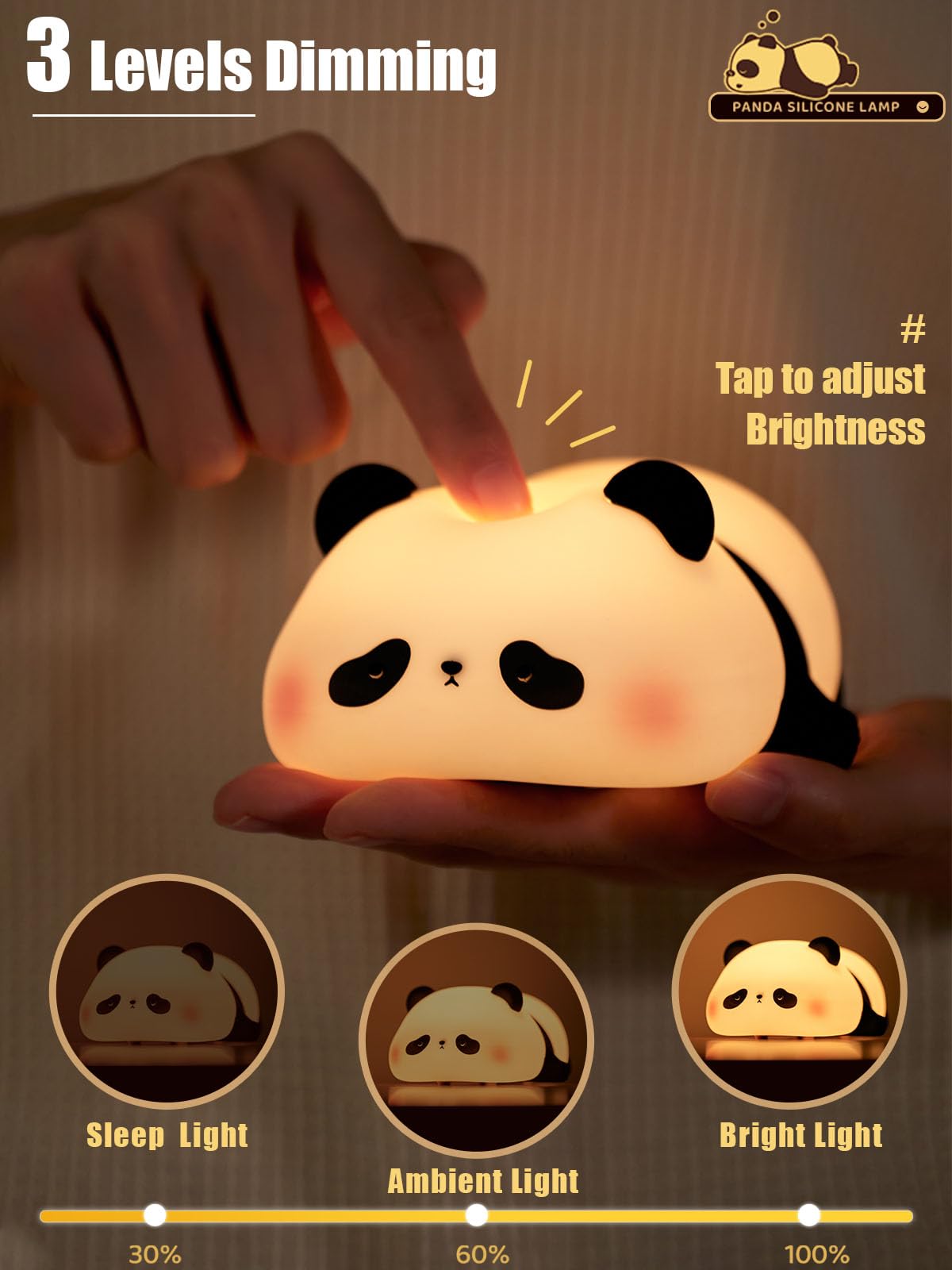 Süßes Panda-Nachtlicht, Squishy Panda Neuheit Tierlampe, 3 Stufen dimmbar Kinderzimmer Nachtlicht mit Timer, Lebensmittelqualität Silikon Touch Nachtlicht Spaß Geschenke für Kinder Jungen