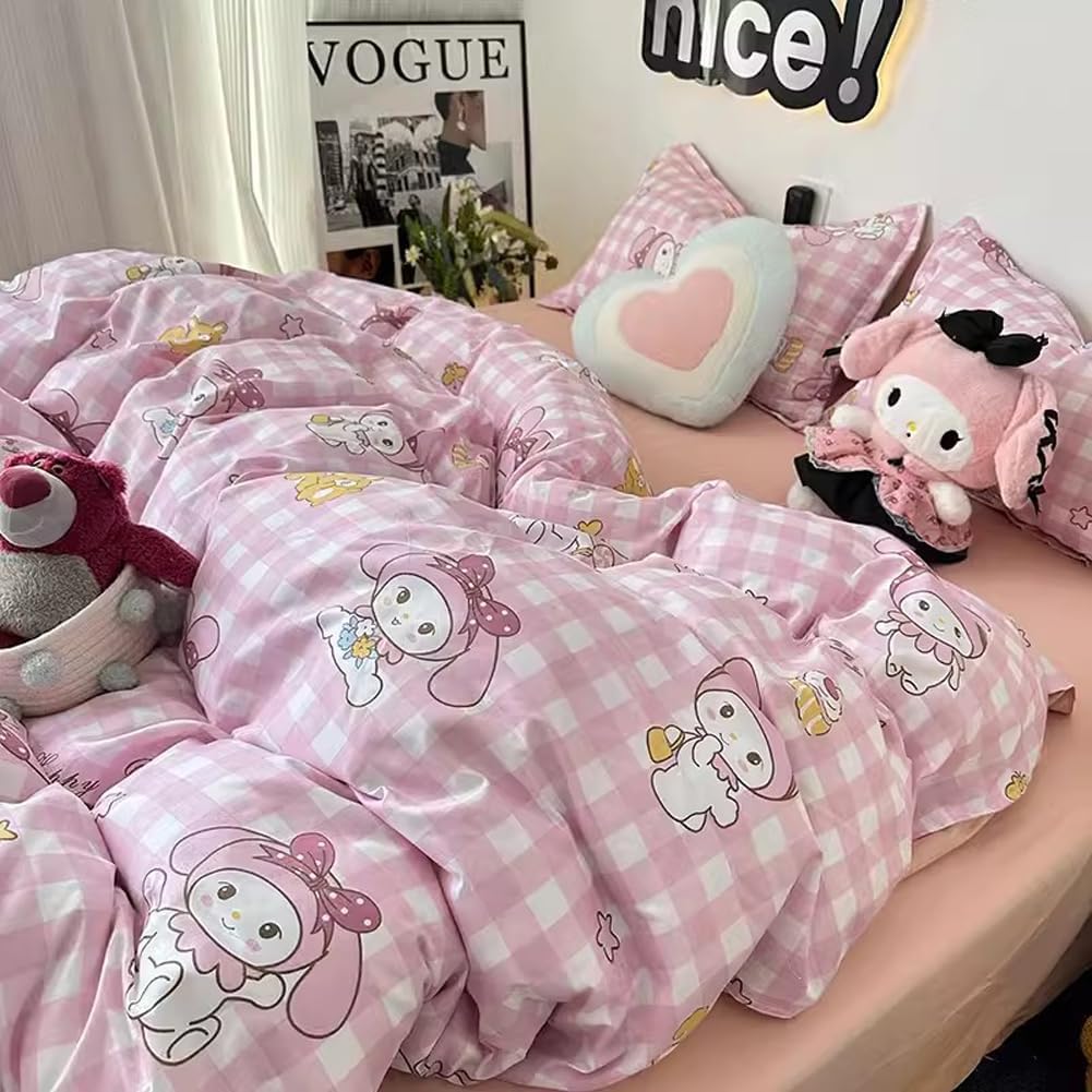 HOLY HOME Kid’s Bedding, Cartoon Duvet Cover Set 4 Piece Birthday Gift Bedclothes (Sakura Pink, Twin)