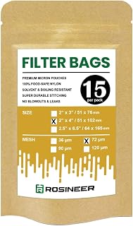 Rosineer Premium Nylon Filter Bags, 2" x 4", 15 PCS, 72 Micron Mesh Size, Double Stitching, Zero Blowouts