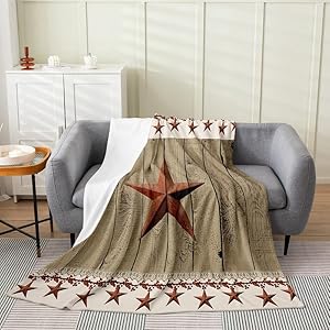 Farmhouse Flannel Fleece Throw BlanketAll Season Star Hooks Country Bed Blanket Vintage Rustic Wooden Fuzzy Blanket for Bed SofaBedroom Decor Plush Blanket Throw 50×60