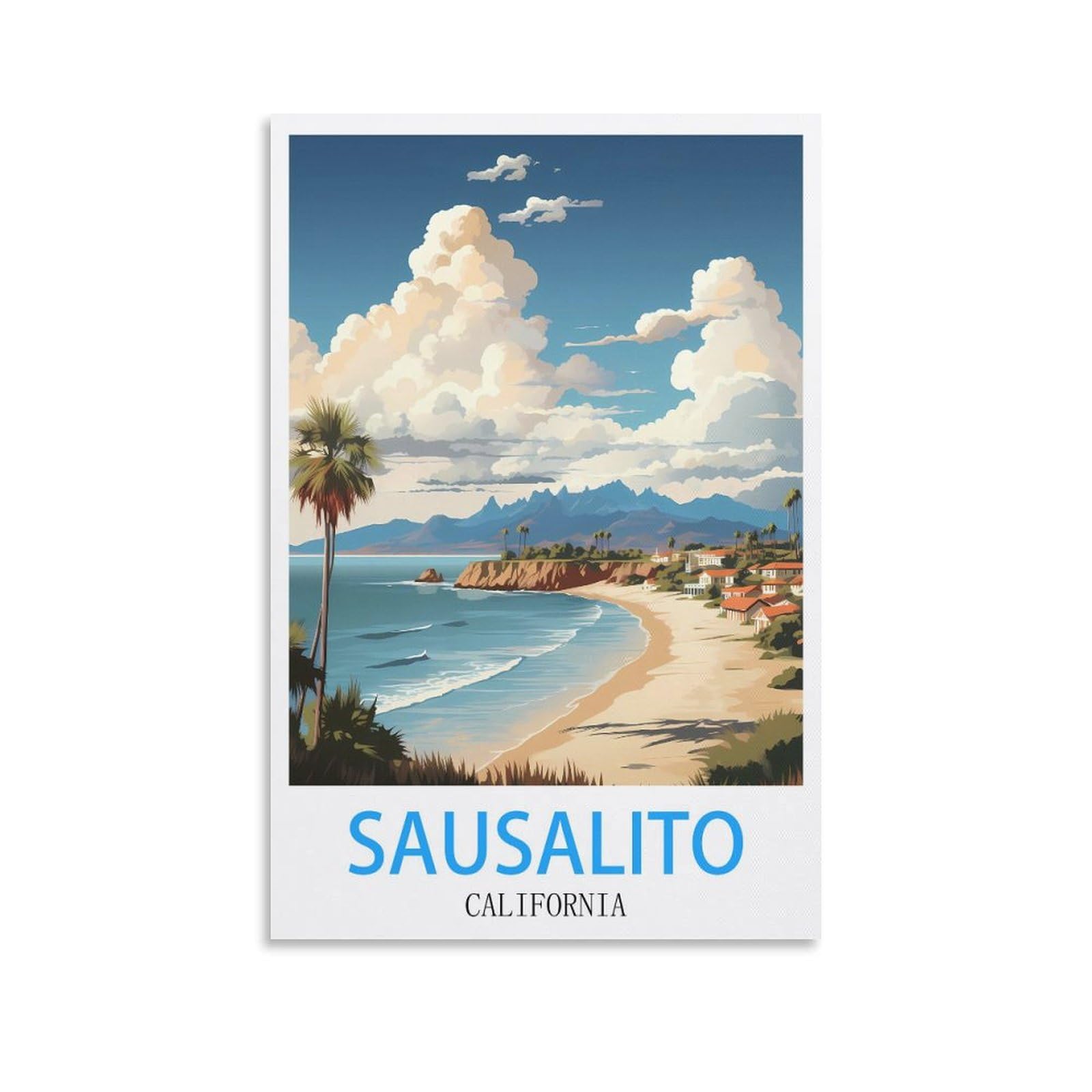 Metal Tin Sign,Sausalito California,Tin Sign Metal Retro Art Wall Poster for Home Club Garden Decor 30x30cm